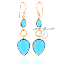 Pendientes de oro de 18 quilates Pendientes de piedras preciosas de cuarzo azules hermosos de Londres para las mujeres